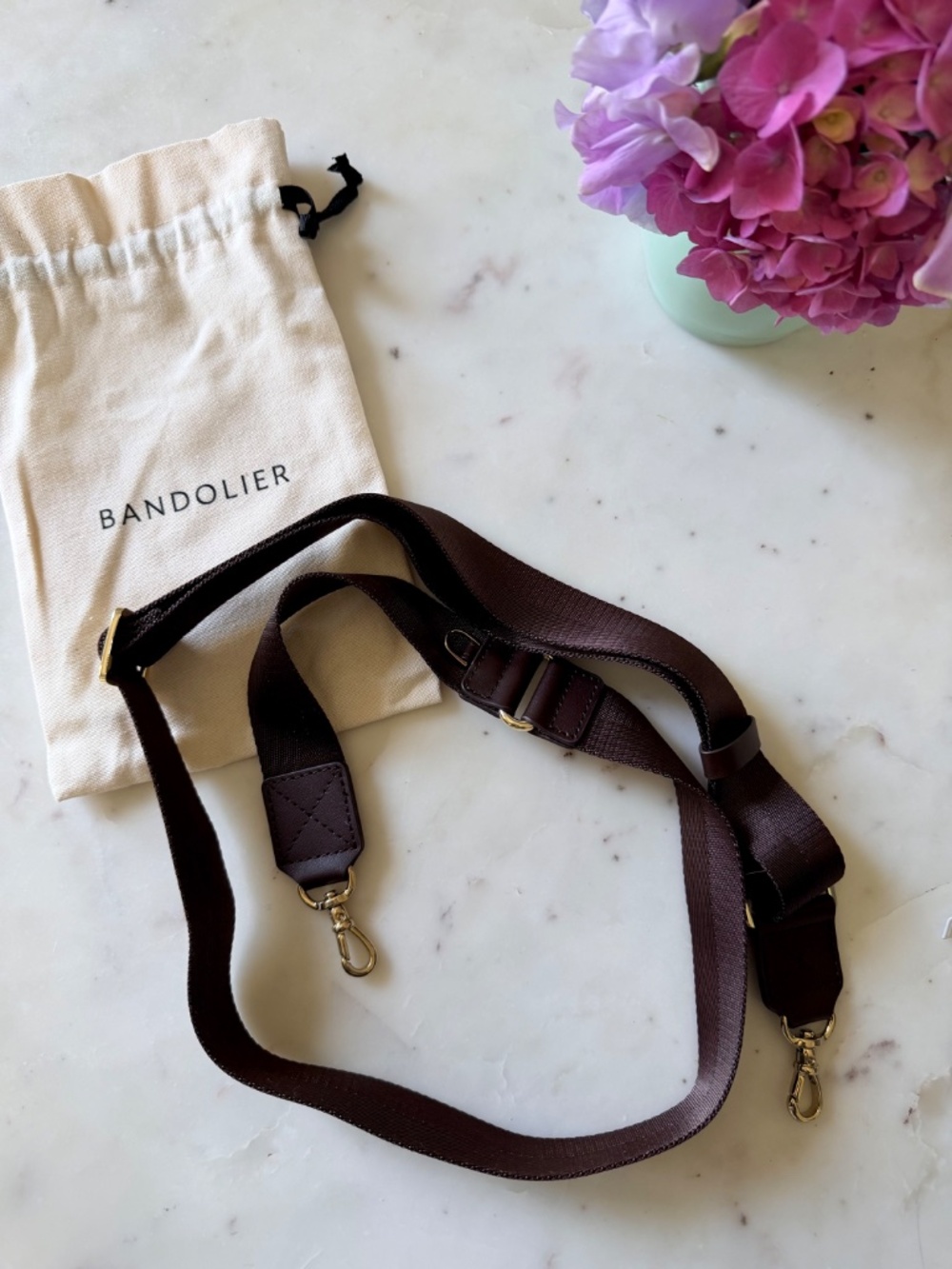 Bandolier Bodie Crossbody Wide Adjustable Strap in Espresso Gold